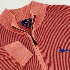 Vineyard Vines Mens XXL Red Striped Cotton Cashmere 1/4 Zip Pullover Sweater